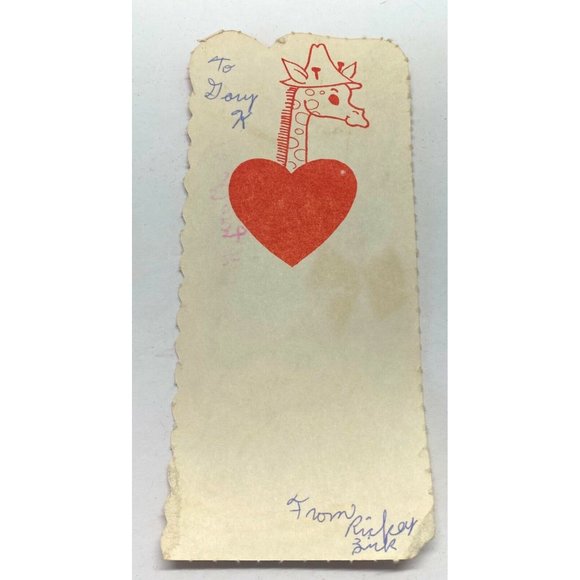 Valentines Day Vintage Greeting Card Giraffe Anthropomorphic Bow Hat 40s - Picture 2 of 6